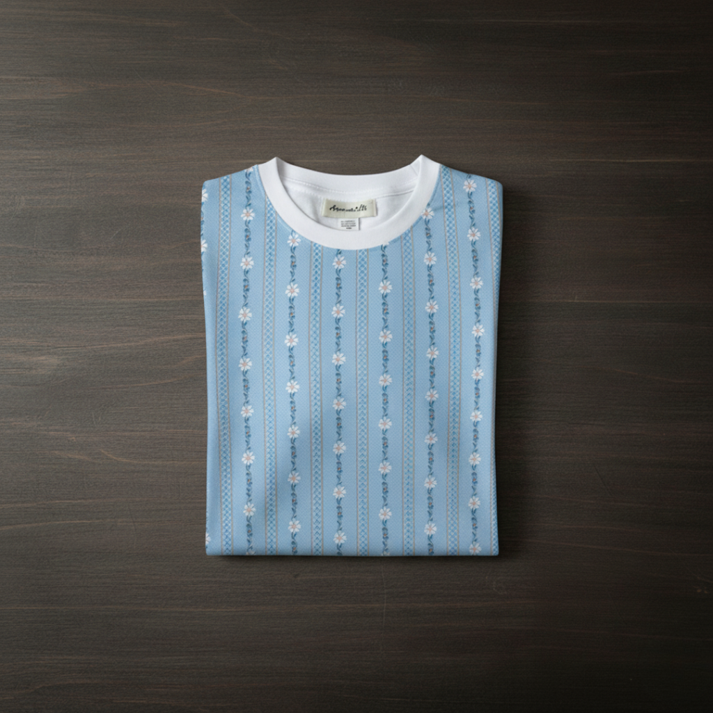 Das blaue Kinder-T-Shirt „Bauernhemd“.