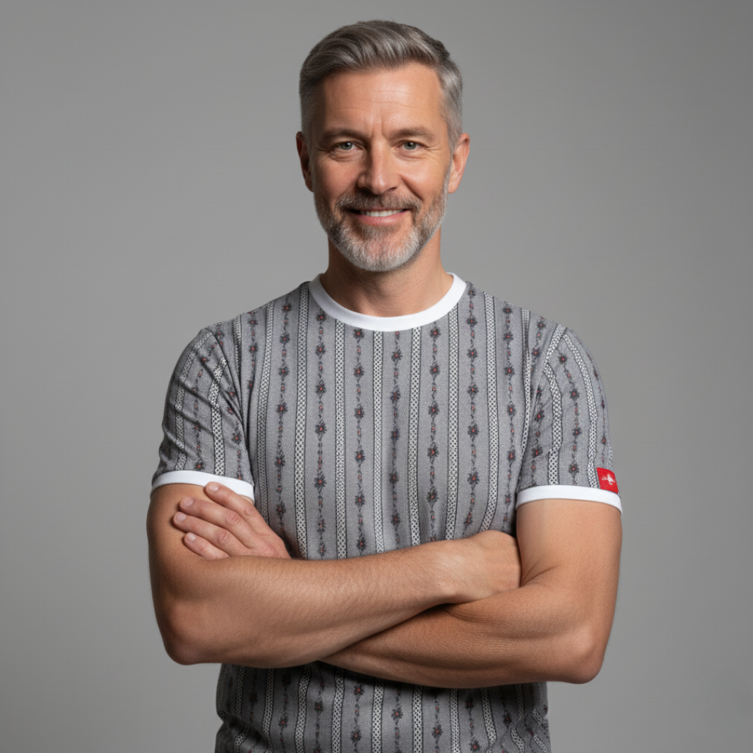 Das graue T-Shirt „Bauernhemd“.